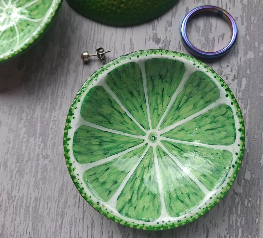 Lime half, mini trinket dish,  Fruit themed lemon ring dish 