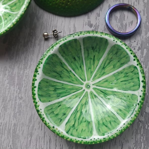 Lime half, mini trinket dish,  Fruit themed lemon ring dish 