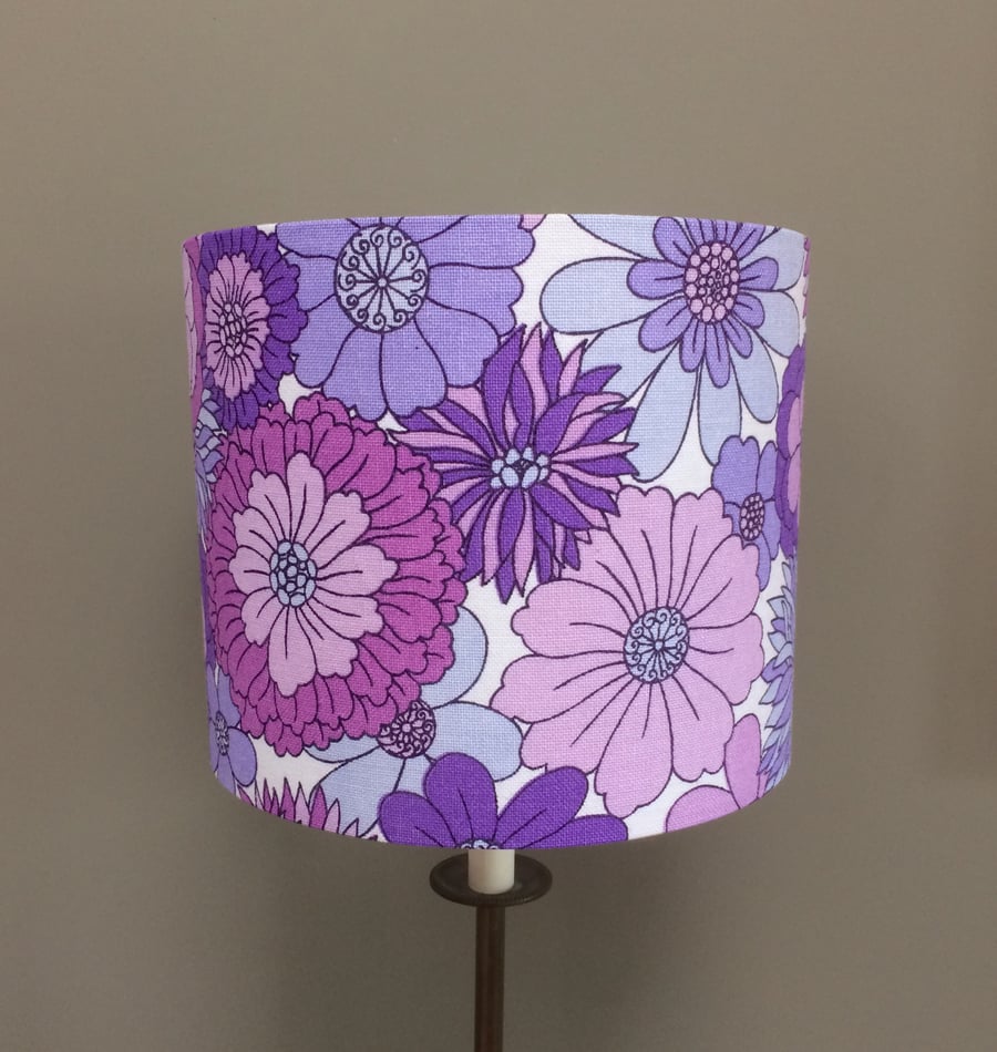 Flower Power 70s RETRO Lilac and Purple Vintage Fabric Lampshade - Custom Made