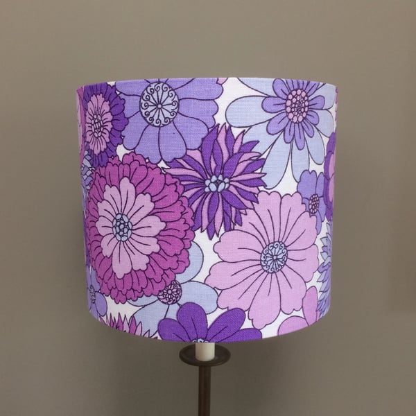Flower Power 70s RETRO Lilac and Purple Vintage Fabric Lampshade - Custom Made