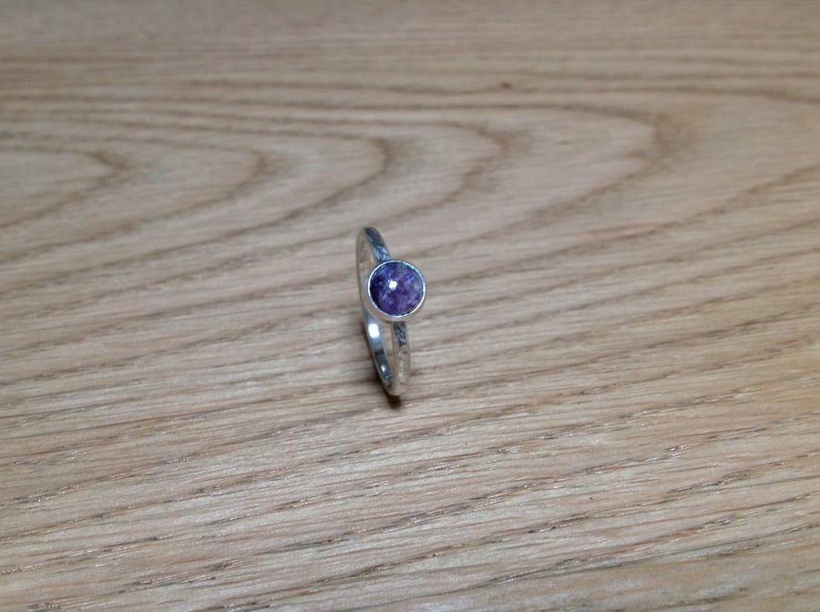 Purple Charoite Sterling and Fine silver ring 