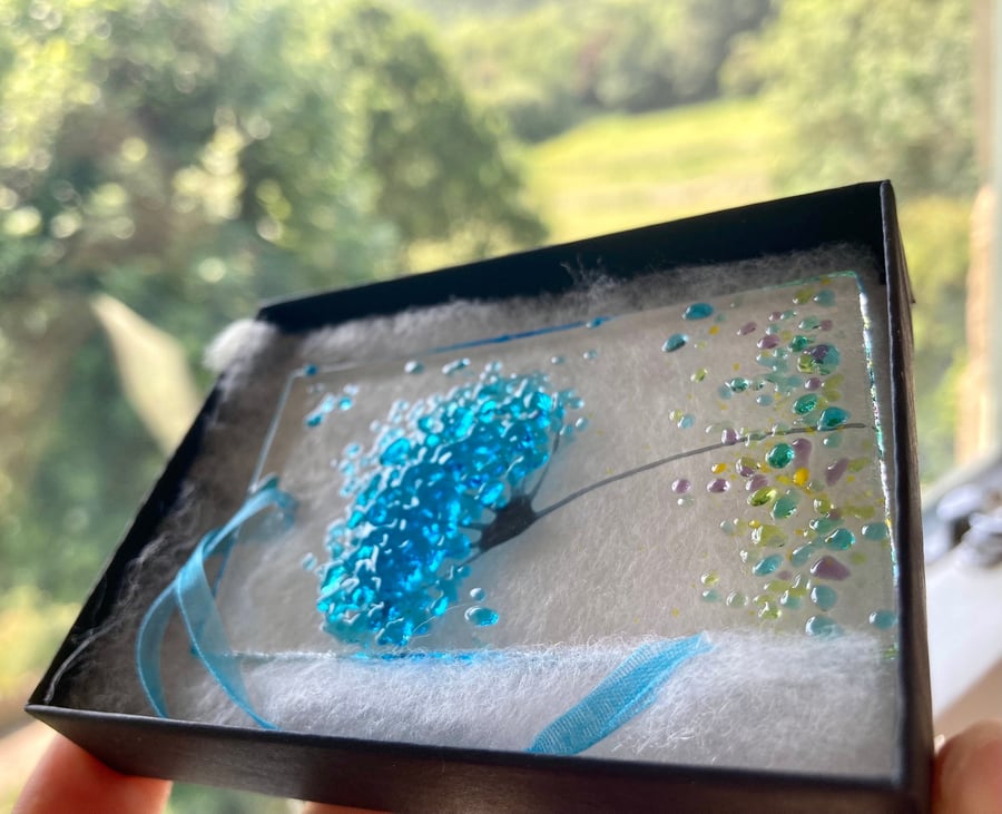 Little whimsical 3' Fused glass Turquoise Blue Jewels Flower Sun catcher