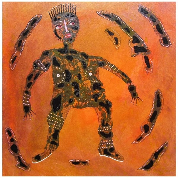 Abstract Figure Painting Naive Rough Style Orange Black Primitive Crude Artwork
