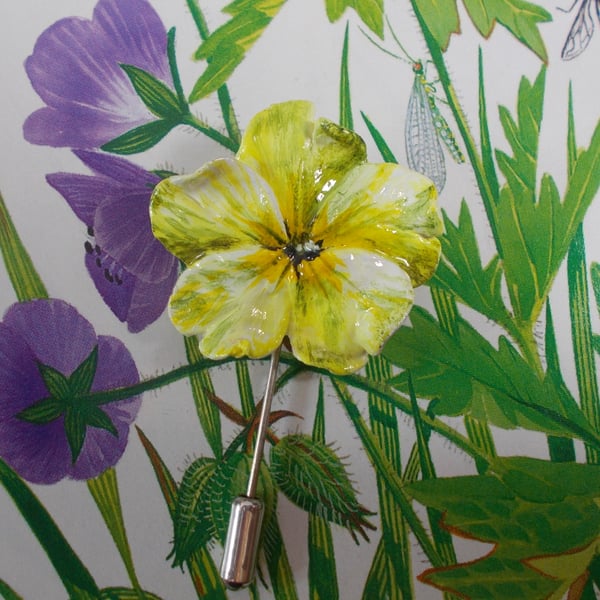 Delicate PRIMROSE PIN Yellow Wedding Lapel Flower Brooch HANDMADE HAND PAINTED
