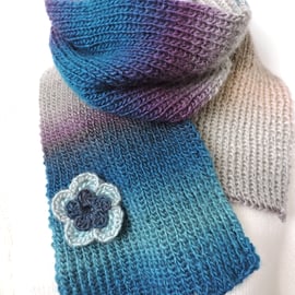  Knitted Scarf  Sapphire Teal Purple Grey Taupe