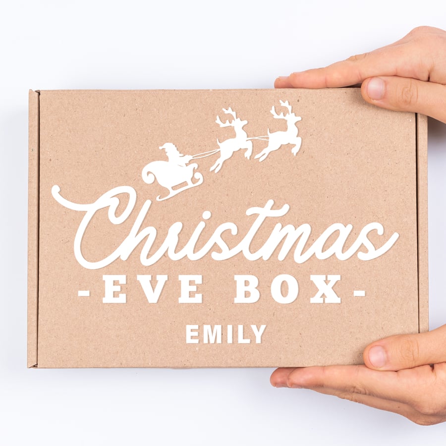 Xmas Eve Box - Retro Sleigh: Personalised Christmas Eve Box Sticker, Custom