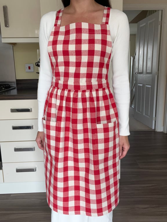 Handmade Cotton Red Apron with Adjustable Straps