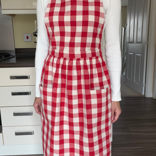 Handmade Cotton Red Apron with Adjustable Straps