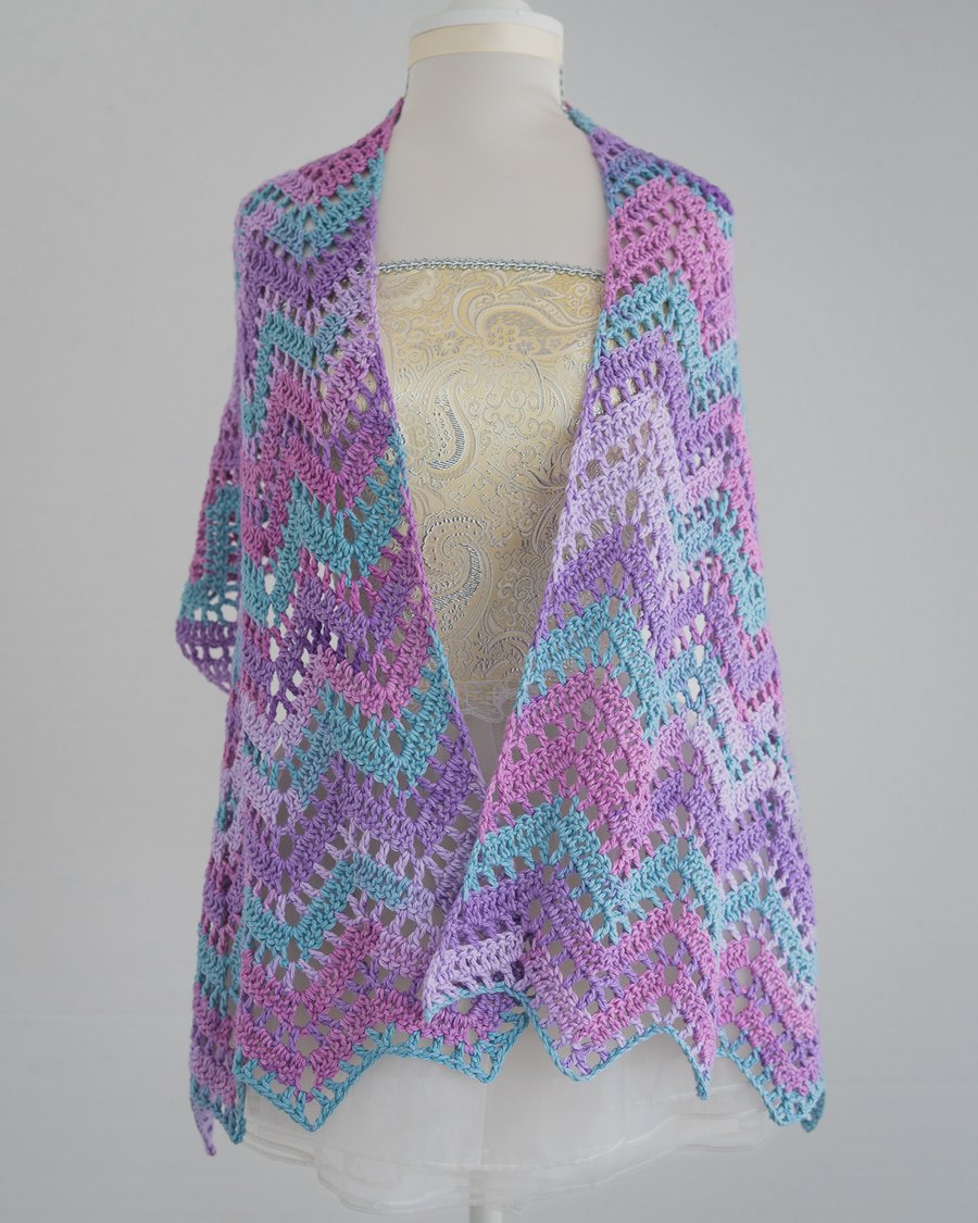 pretty crochet cotton summer wrap or shawl