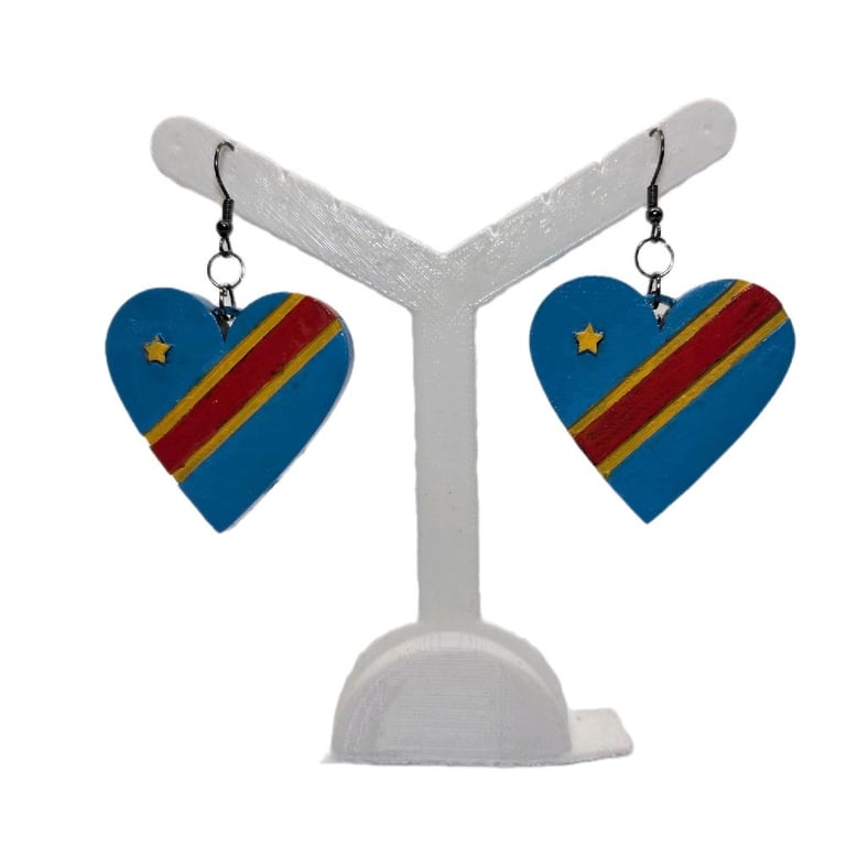 DRC flag earrings, love Democratic republic of the Congo, loveheart jewellery,