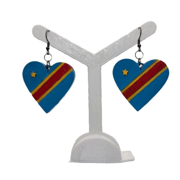 DRC flag earrings, love Democratic republic of the Congo, loveheart jewellery,