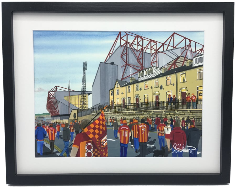 Bradford City F.C, Valley Parade Stadium. Framed, Football Giclee Art Print.