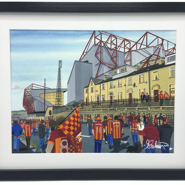 Bradford City F.C, Valley Parade Stadium. Framed, Football Giclee Art Print.