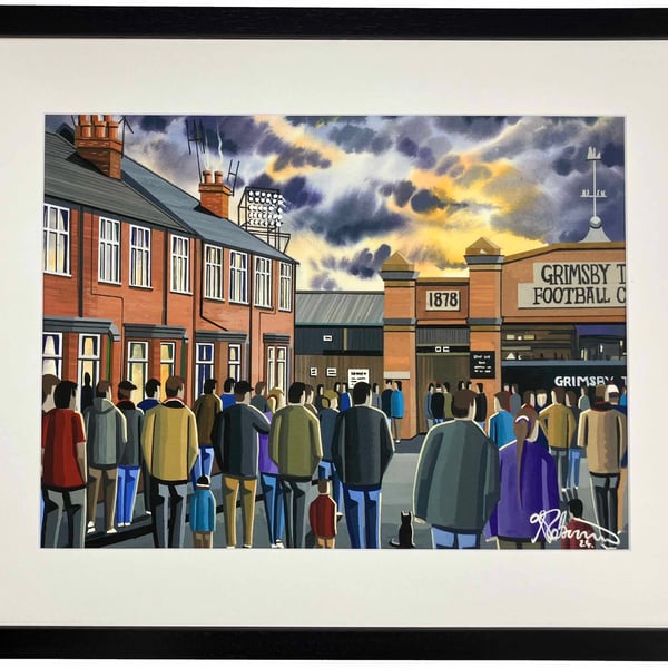 Grimsby Town Retro Blundell Park Framed Football Art Print. 20" x 16" Frame Size