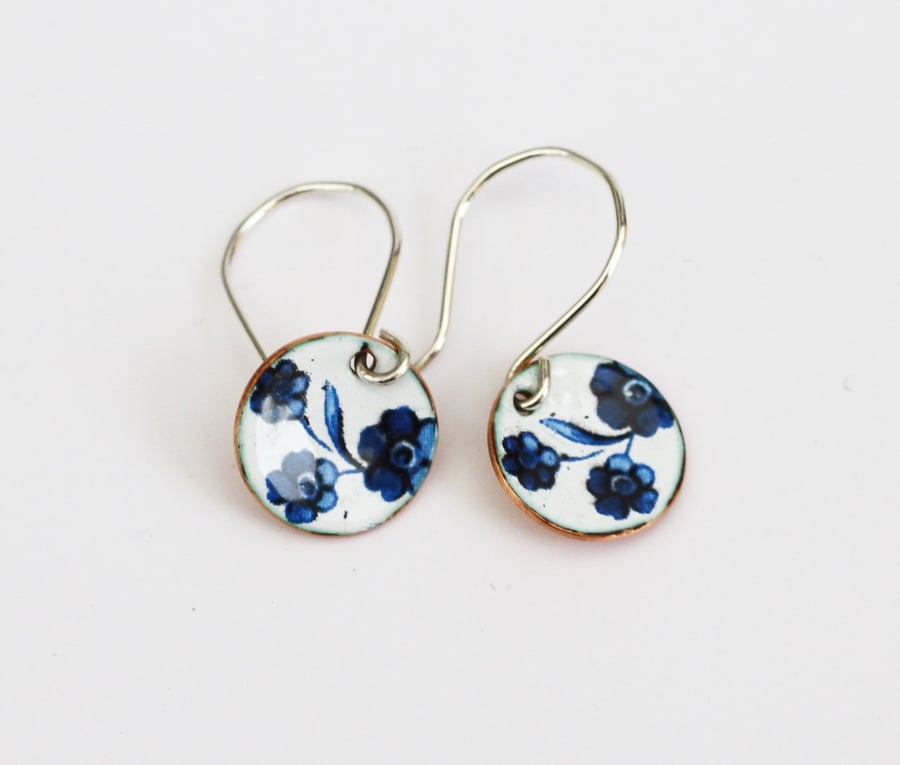 Blue and white floral earrings