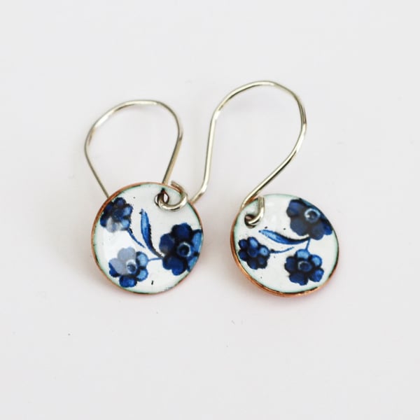 Blue and white floral earrings