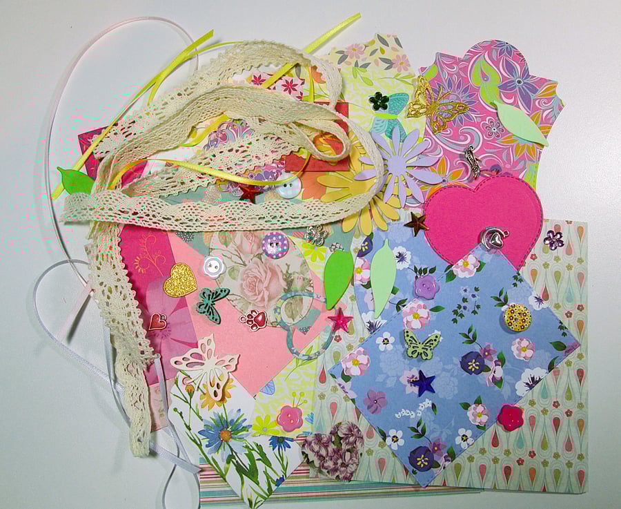 Assorted junk journal, scrapbooking card making papers and embellishments bundle