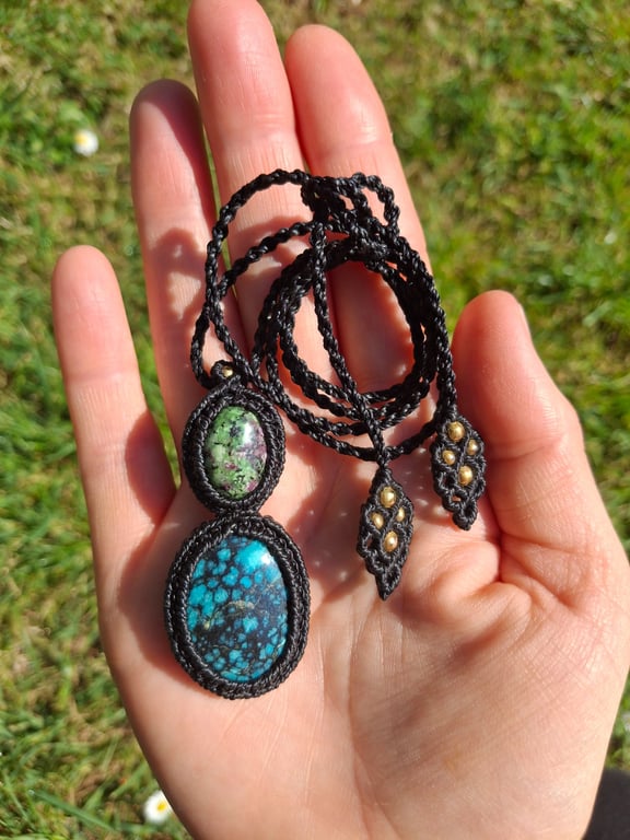 Ruby Zoisite and Tibetan Turquoise Pendant 