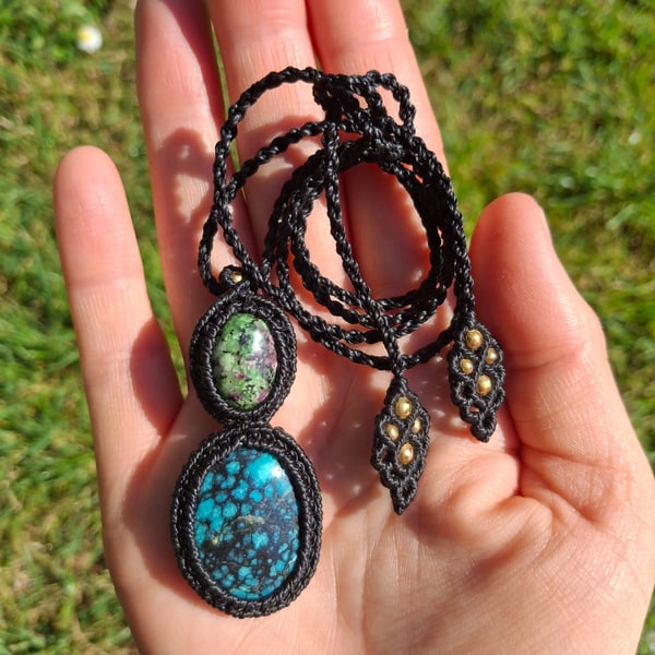 Ruby Zoisite and Tibetan Turquoise Pendant 