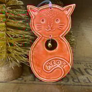 Ceramic Cat decoration with little bell (ginger)