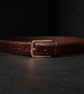 Burgundy Full Grain Crocodile Embossed Belt Gold-Tone Buckle Mens Belt 38mm