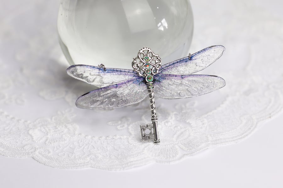 Fairy Wing Key Necklace Purple Dragonfly Fairycore Cottagecore Boho Fairy Gift