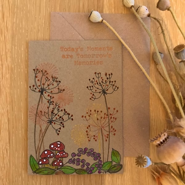 Seed heads and toadstools card