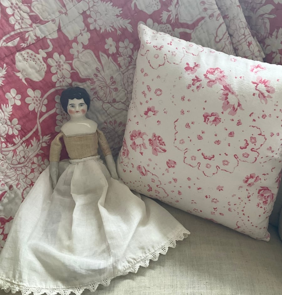 Vintage Cabbages and Roses fabric cushion