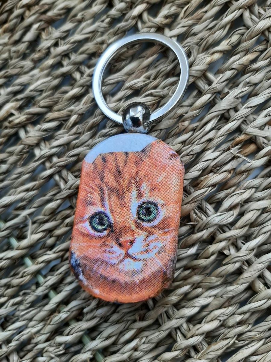 GINGER TABBY CAT WOODEN KEYRING