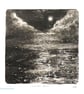 Winter Moon OOAK monoprint black and white coastal beach scene