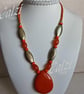 Orange And Gold Pendant Necklace And Matching Earrings - Image 2