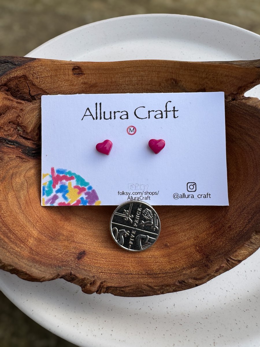 Fuchsia Heart Studs - Micro