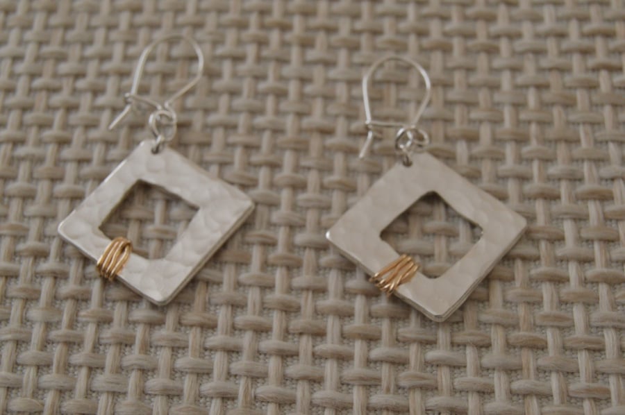 STERLING SILVER EARRING, Square cut out,statement dangle earrings, 