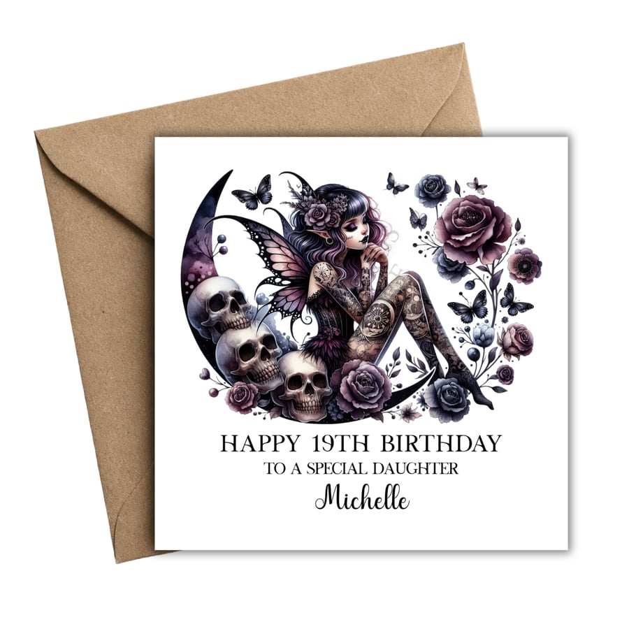 Fairy Gothic Rose Moon Happy Birthday Card
