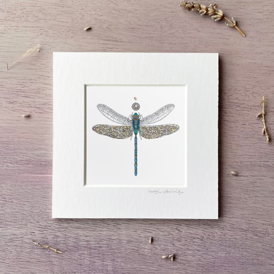 'Dragonfly Jewels' 5" x 5" Mounted Print