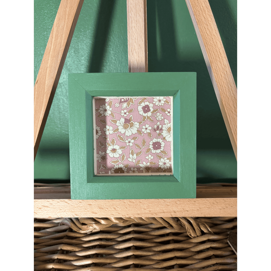 The Beth Small Deep Box Frame – Hand-Painted Green Frame with Pink Floral Fabric