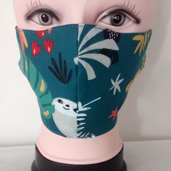 Handmade 3 layers animal sloth reusable adult face mask.