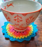 ultra bright neon crochet mandala flower coasters, doilies - Image 9