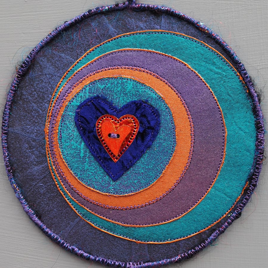 LCM236 - Loveheart-Moon Crescent Mandala - Purple-turquoise-copper - 15cm (6") 