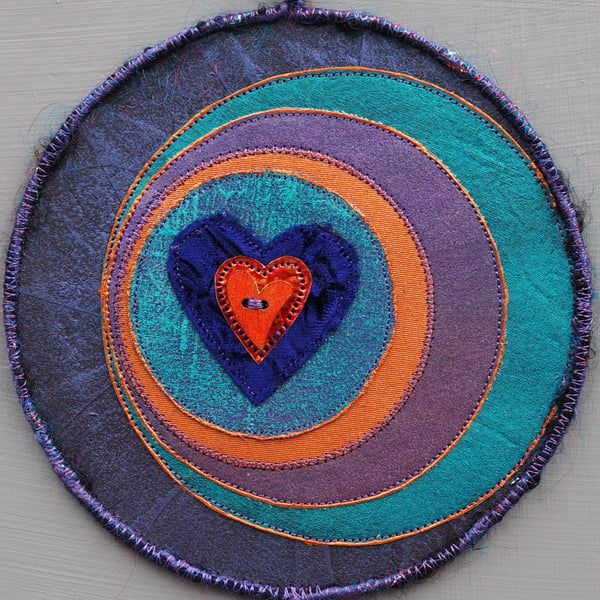 LCM236 - Loveheart-Moon Crescent Mandala - Purple,turquoise,copper - 15cm (6")