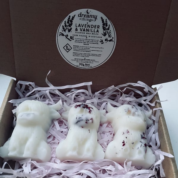Lavender and vanilla scented highland cow wax melts