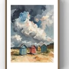 Beach Hut Coastal Wall Art - A4 Modern Seaside Print