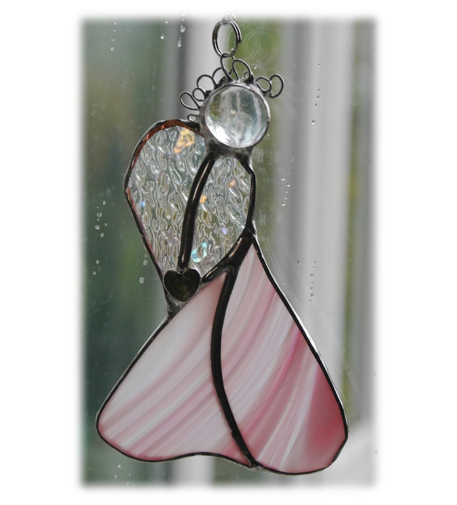 Angel Suncatcher Stained Glass Heart Pink Christmas 014