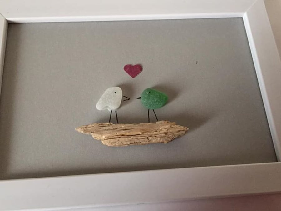 Sea Glass and Driftwood Bird Picture