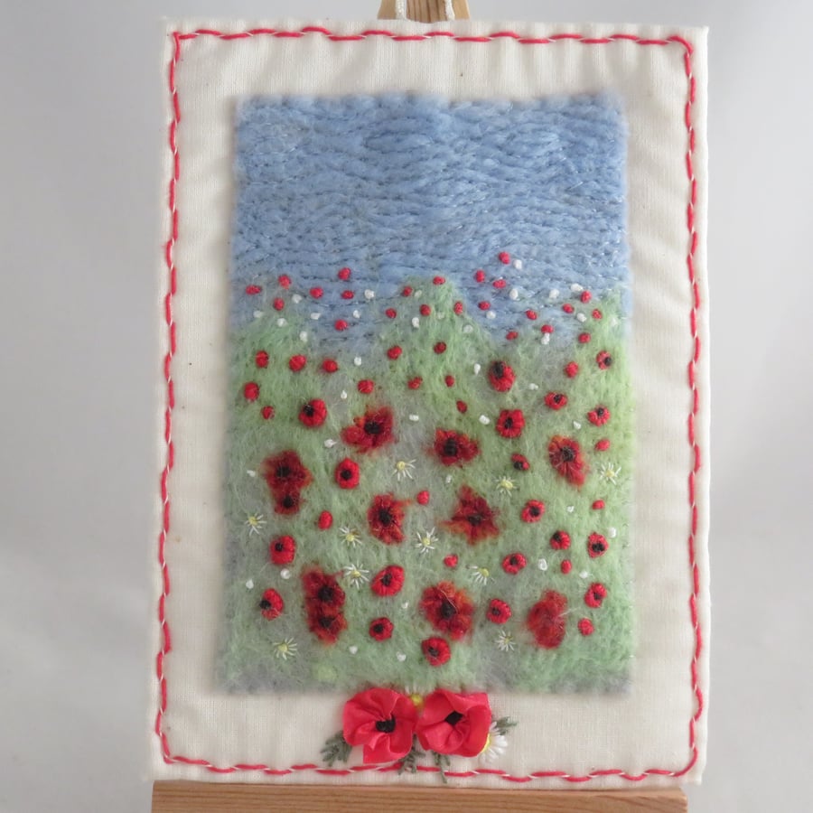 Poppies Embroidered and Felted Textile Hanging