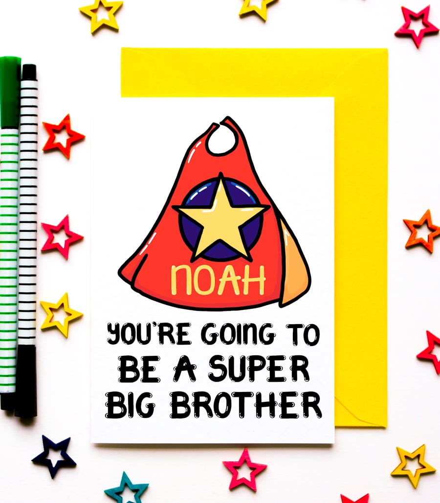 Personalised Born Card Super Hero For A New Big Brother for his Sister Brother
