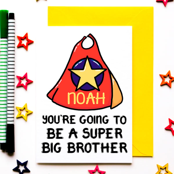Personalised Born Card Super Hero For A New Big Brother for his Sister Brother