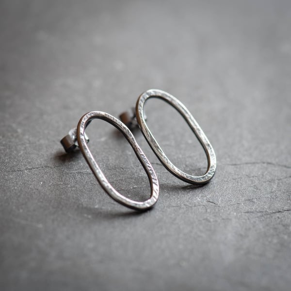 Oval Oxidised Eco-Silver Studs