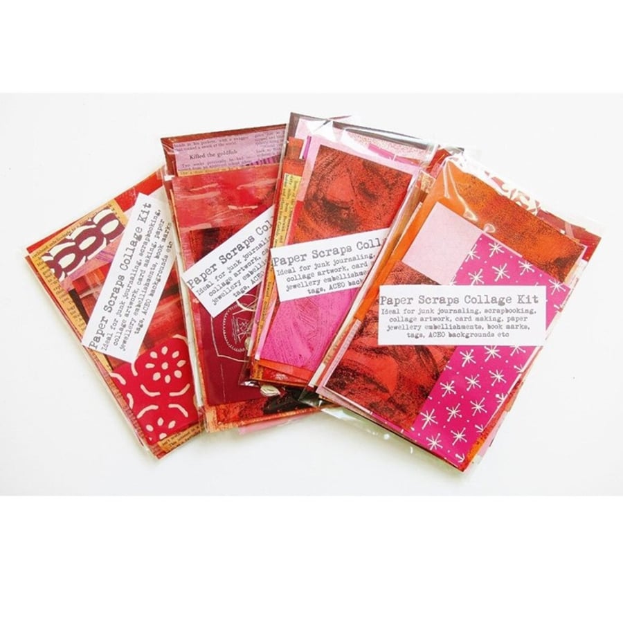 Hand Painted Craft Paper Scraps Pinks Red Orange Scrapbook Junk Journaling 