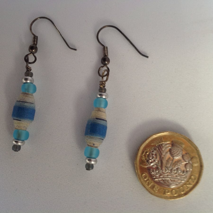 Paper bead earrings, made in Shropshire